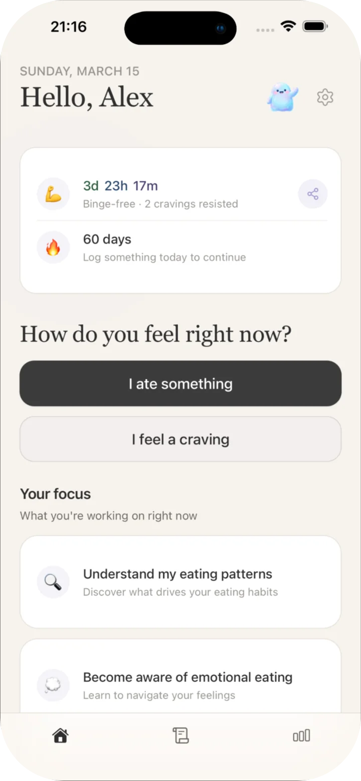 CraveLog home screen showing today’s check-in