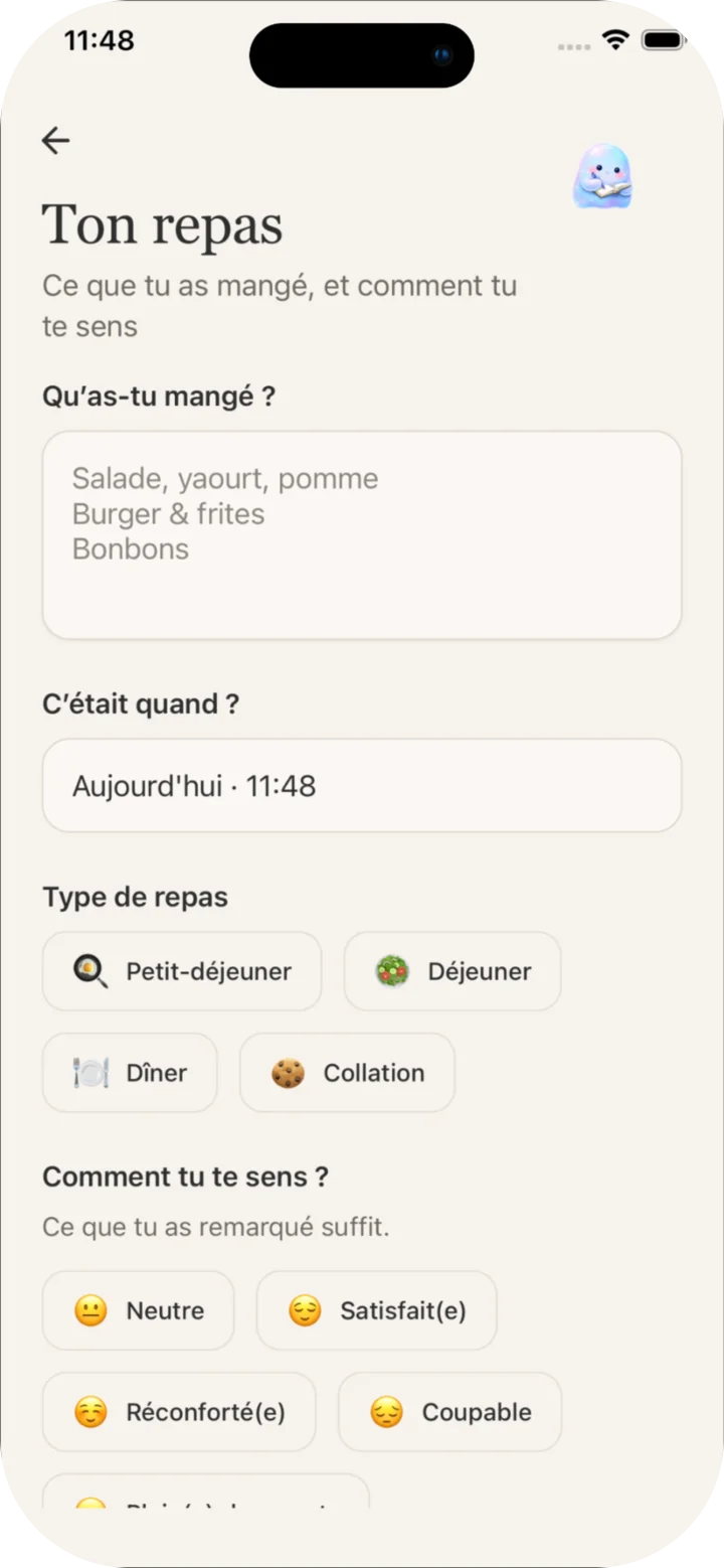 Ajout d’un repas et de ce que tu ressens après