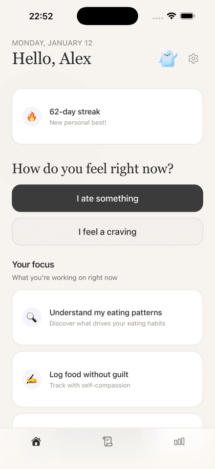 CraveLog home screen